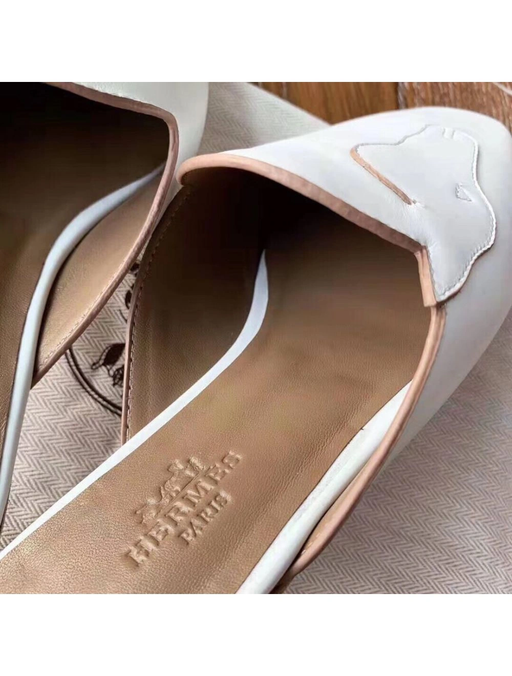 Hermes Tangeria Mules In White Calfskin