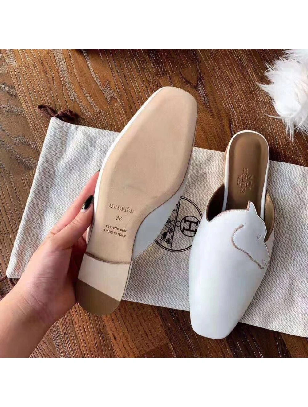Hermes Tangeria Mules In White Calfskin