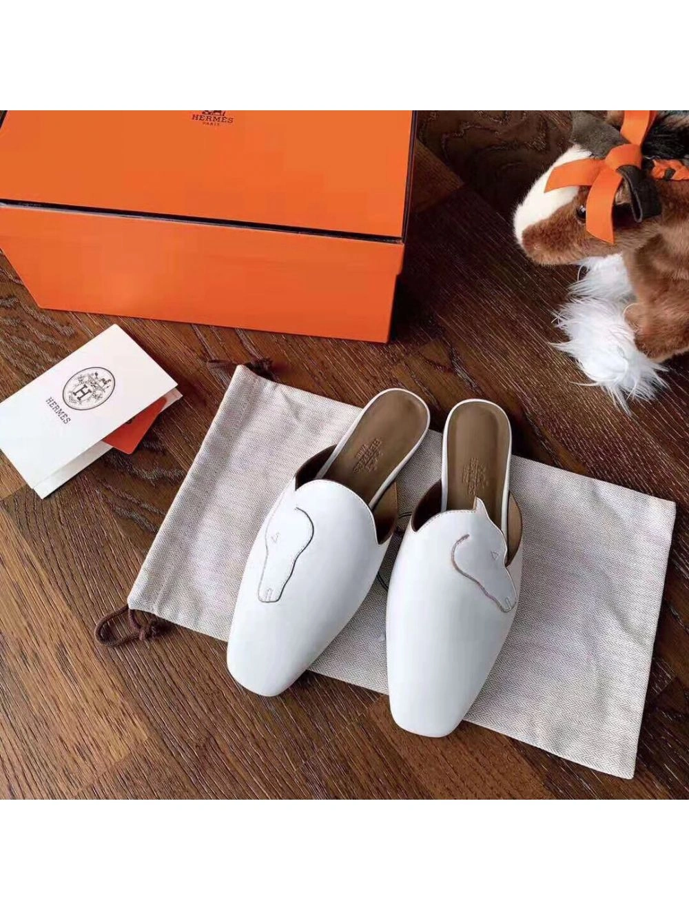 Hermes Tangeria Mules In White Calfskin