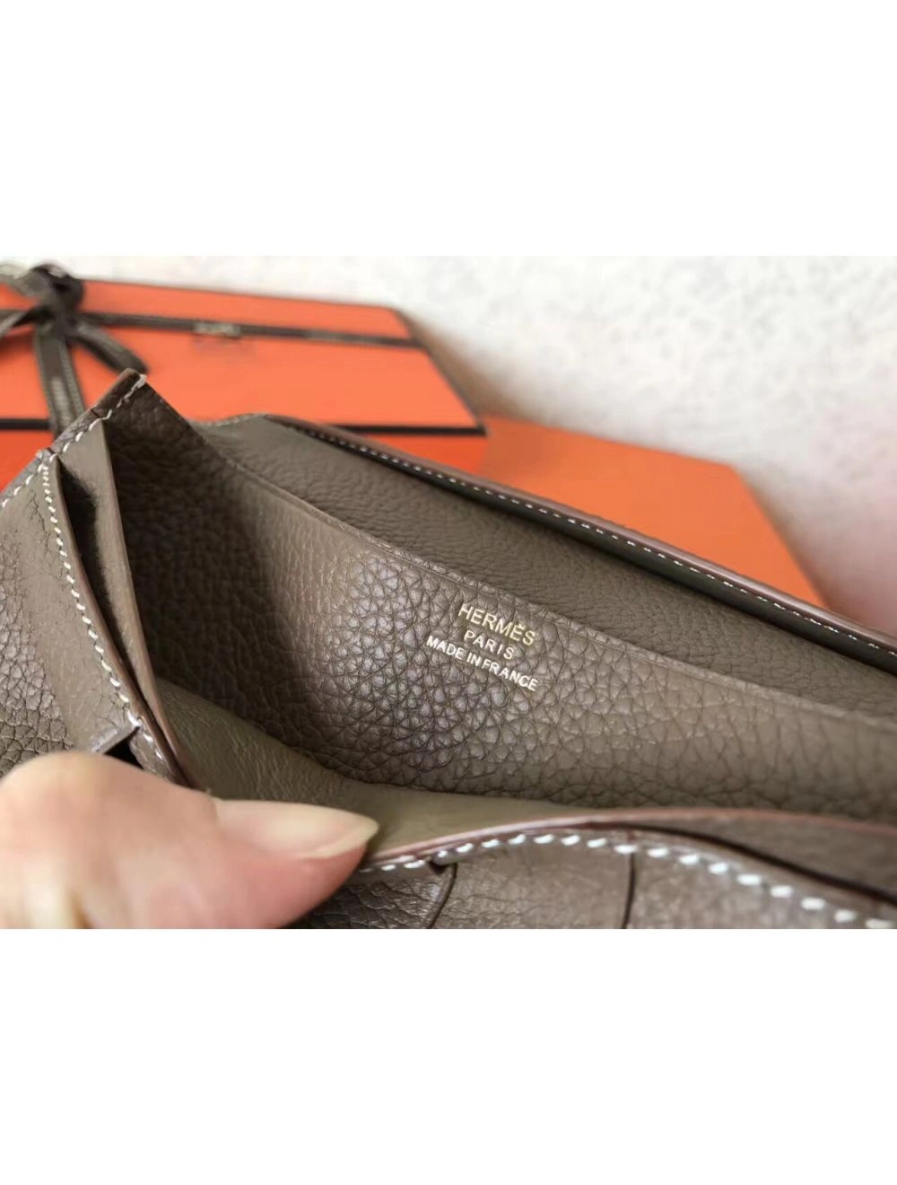 Hermes Taupe Clemence Bearn Gusset Wallet