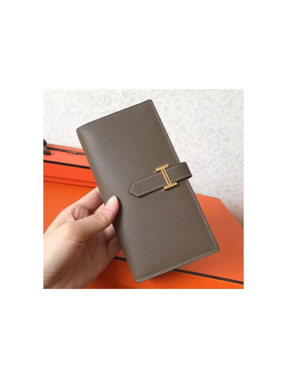 Hermes Taupe Epsom Bearn Gusset Wallet
