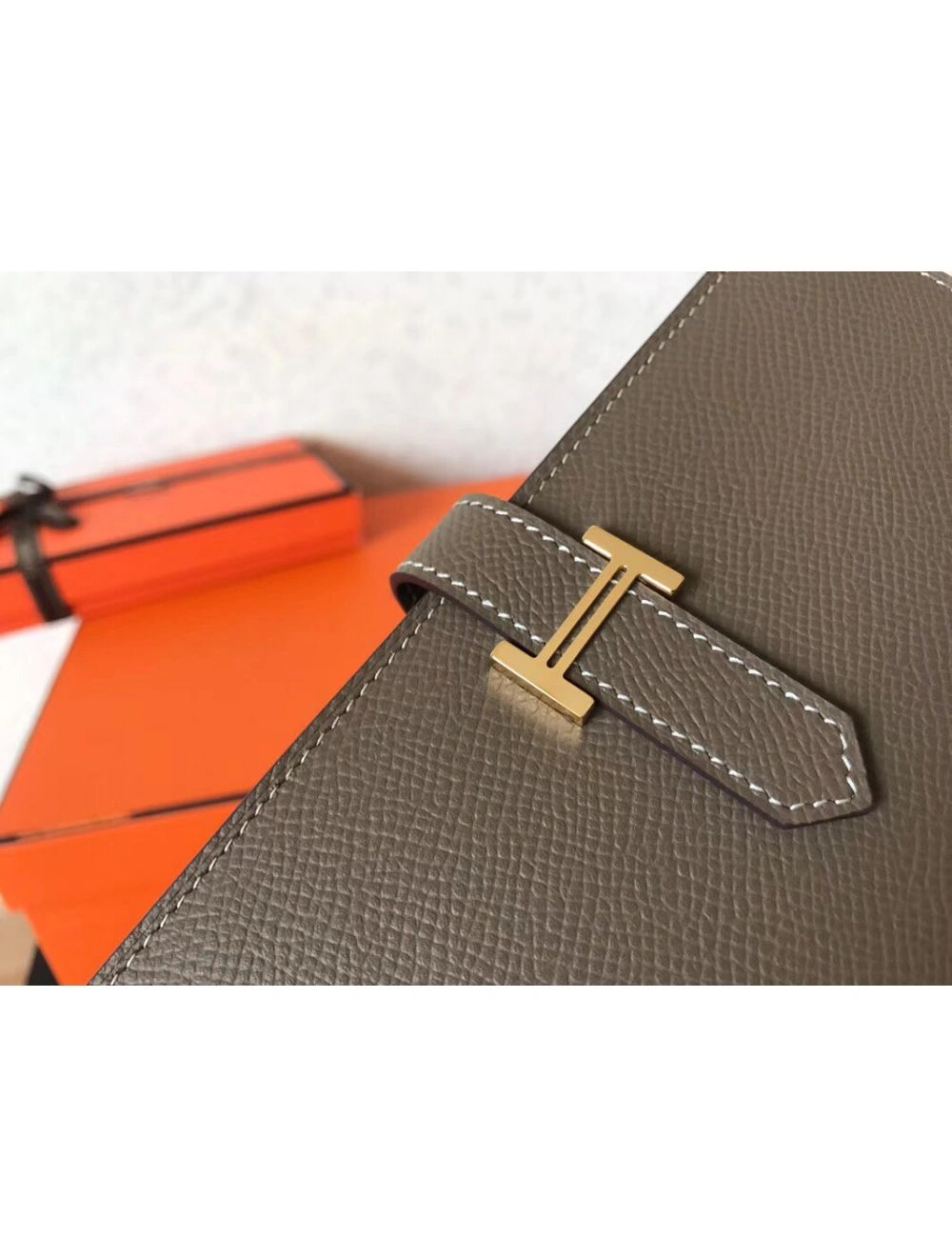 Hermes Taupe Epsom Bearn Gusset Wallet