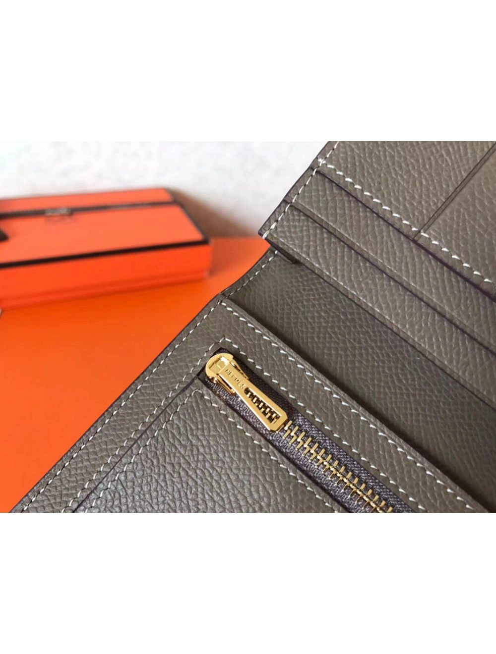 Hermes Taupe Epsom Bearn Gusset Wallet