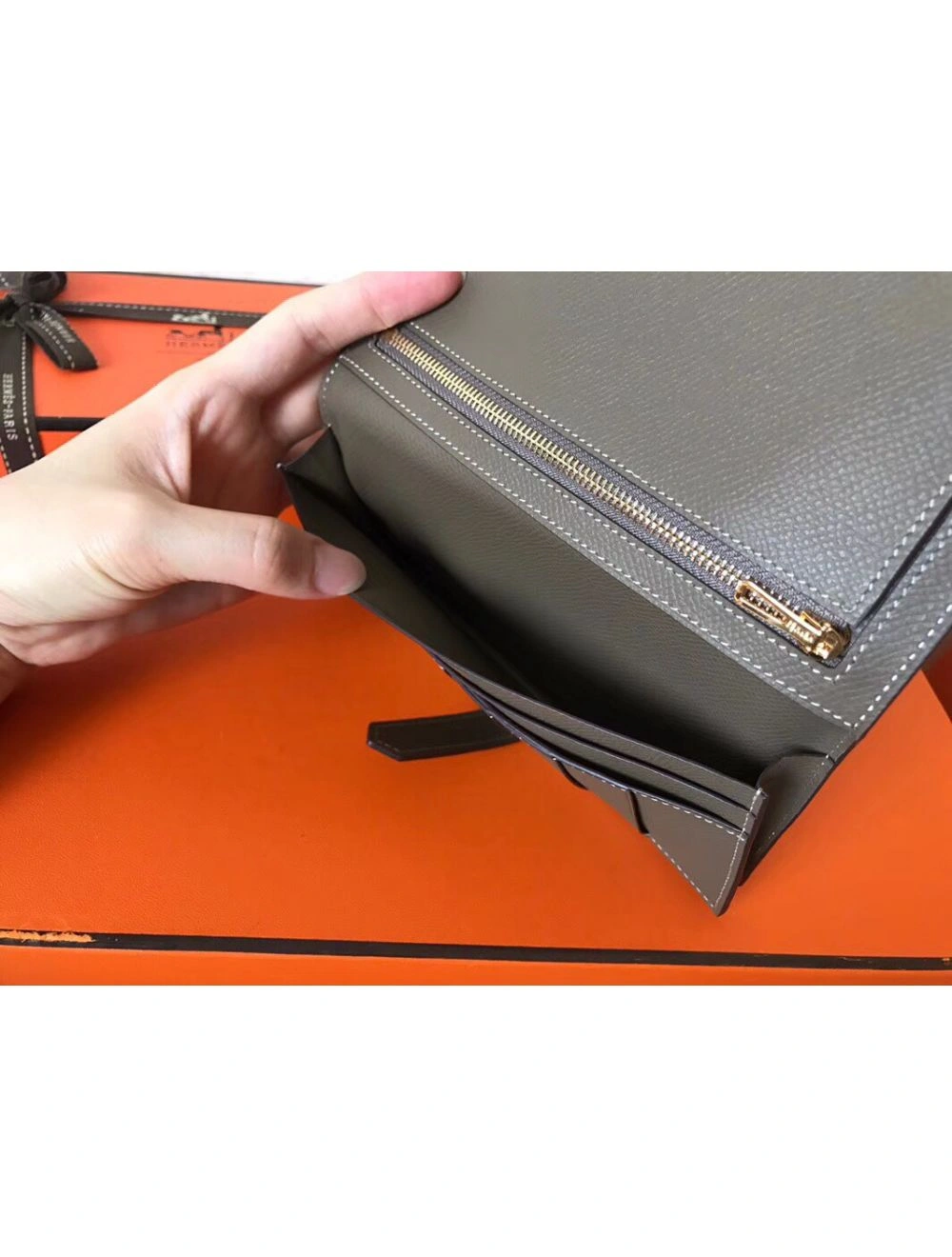 Hermes Taupe Epsom Bearn Gusset Wallet