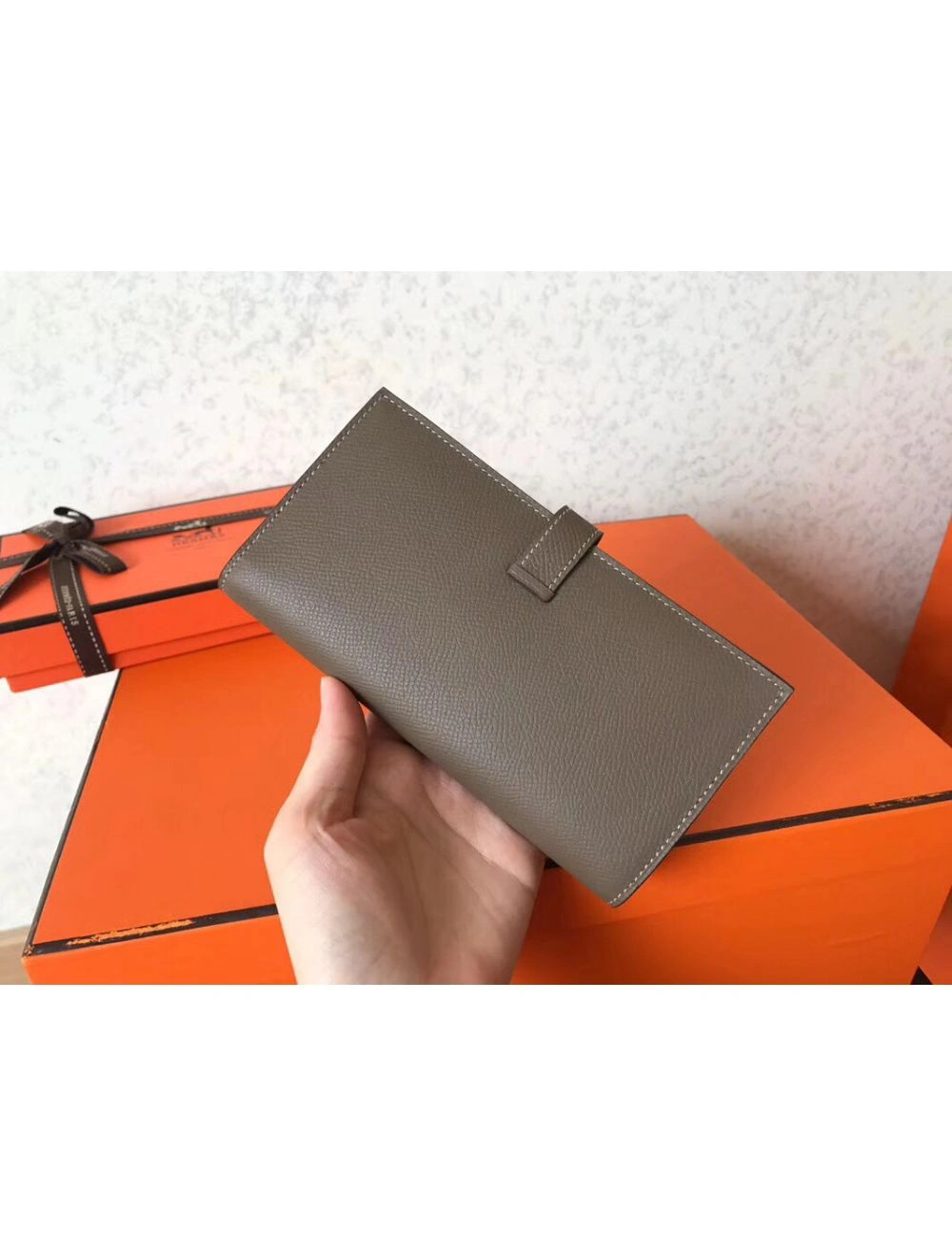 Hermes Taupe Epsom Bearn Gusset Wallet