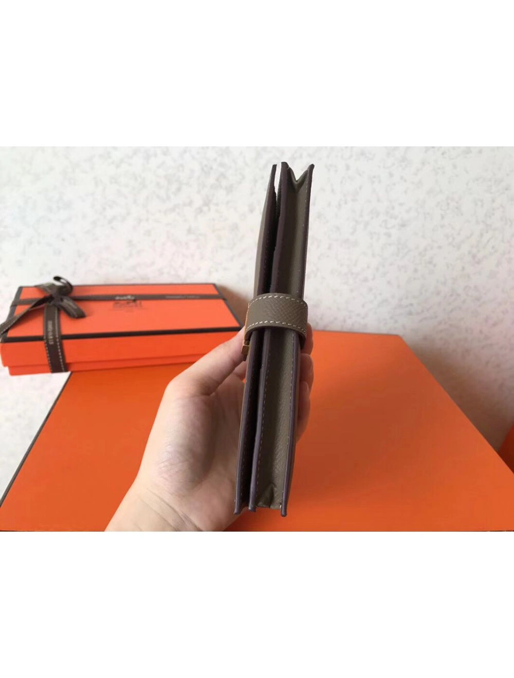 Hermes Taupe Epsom Bearn Gusset Wallet