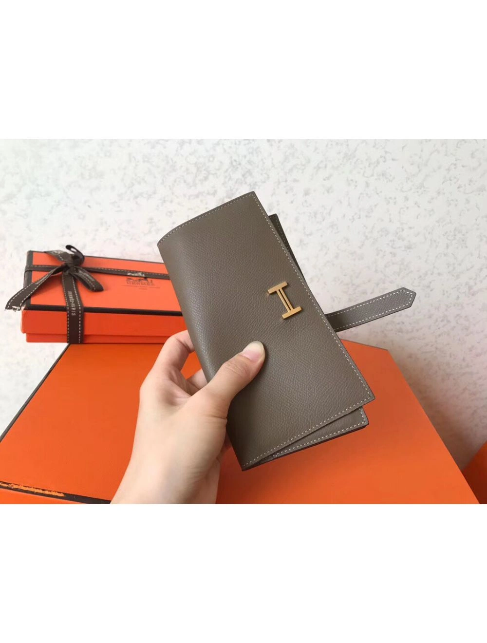 Hermes Taupe Epsom Bearn Gusset Wallet