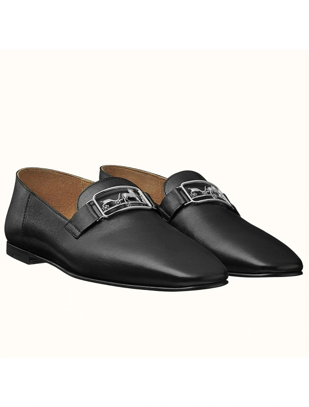 Hermes Time Loafers In Black Goatskin