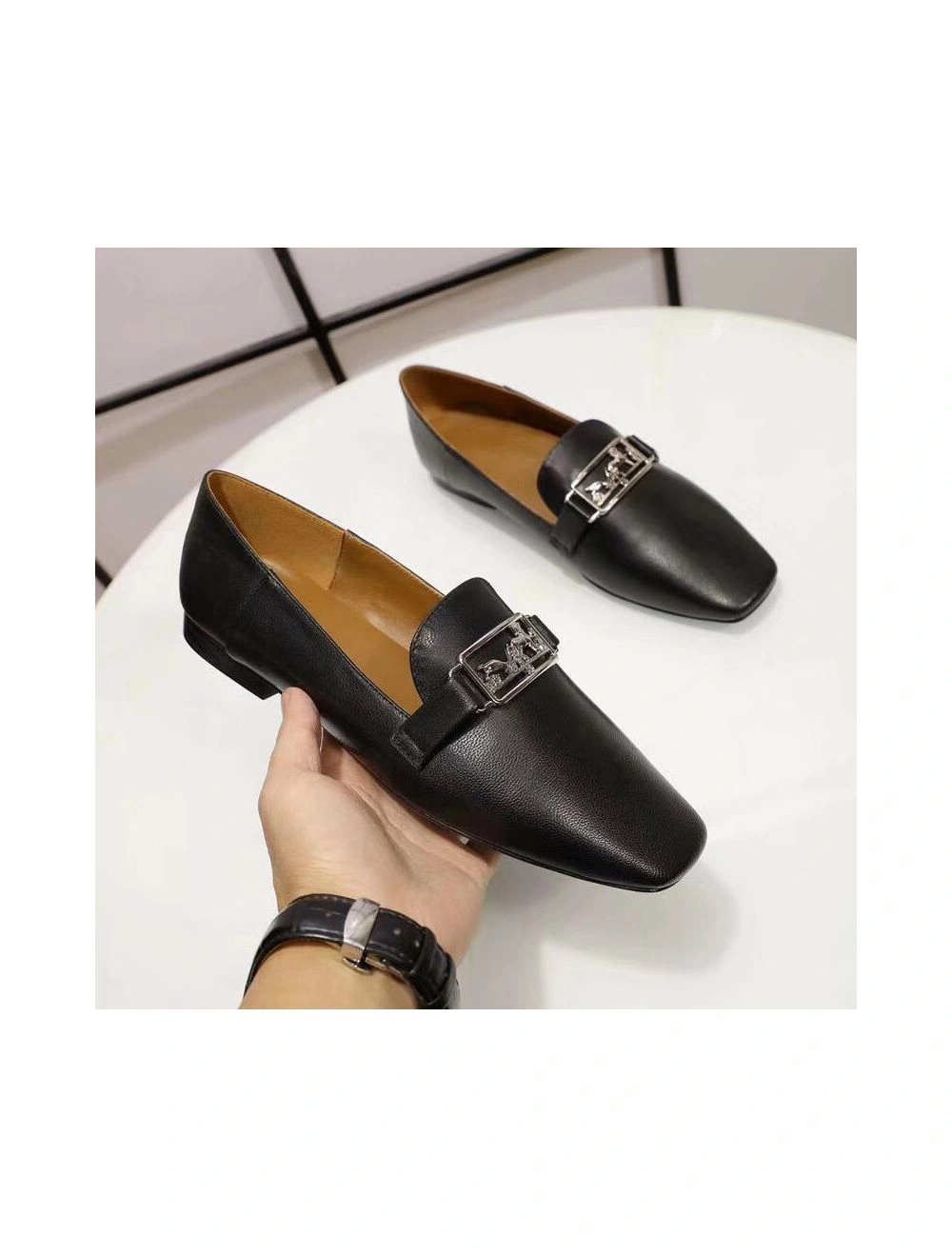 Hermes Time Loafers In Black Goatskin