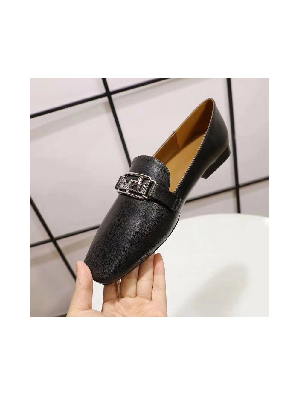 Hermes Time Loafers In Black Goatskin