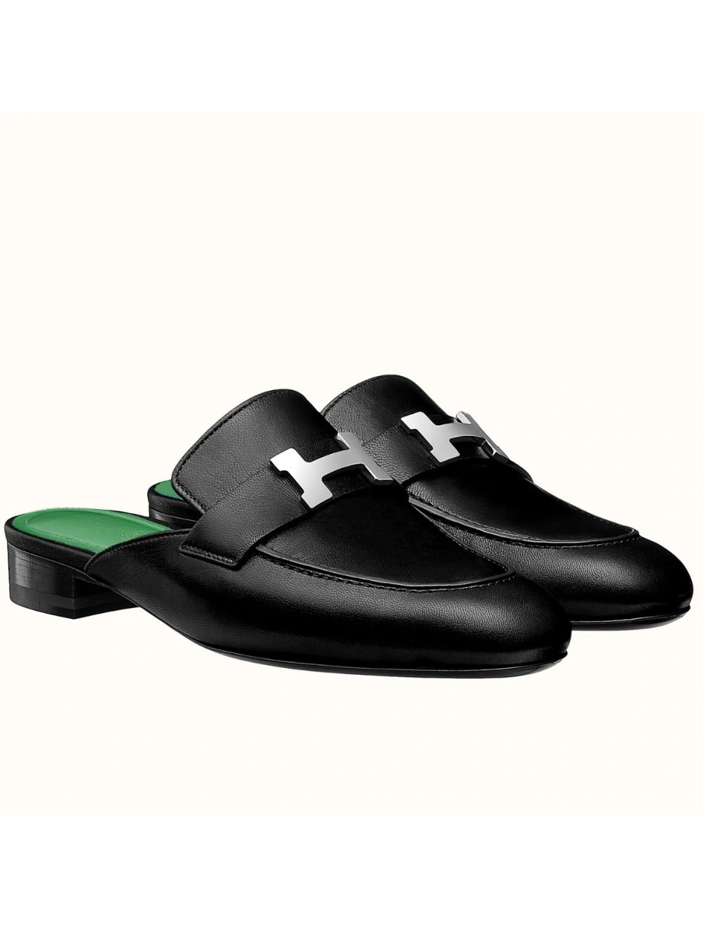 Hermes Trocadero Mules In Black Goatskin