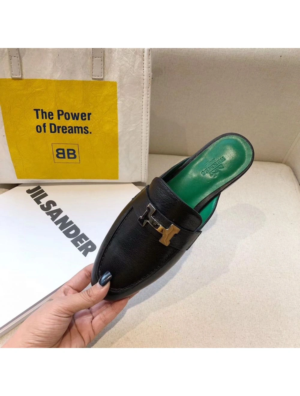 Hermes Trocadero Mules In Black Goatskin