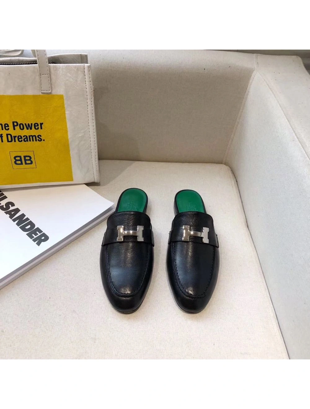 Hermes Trocadero Mules In Black Goatskin