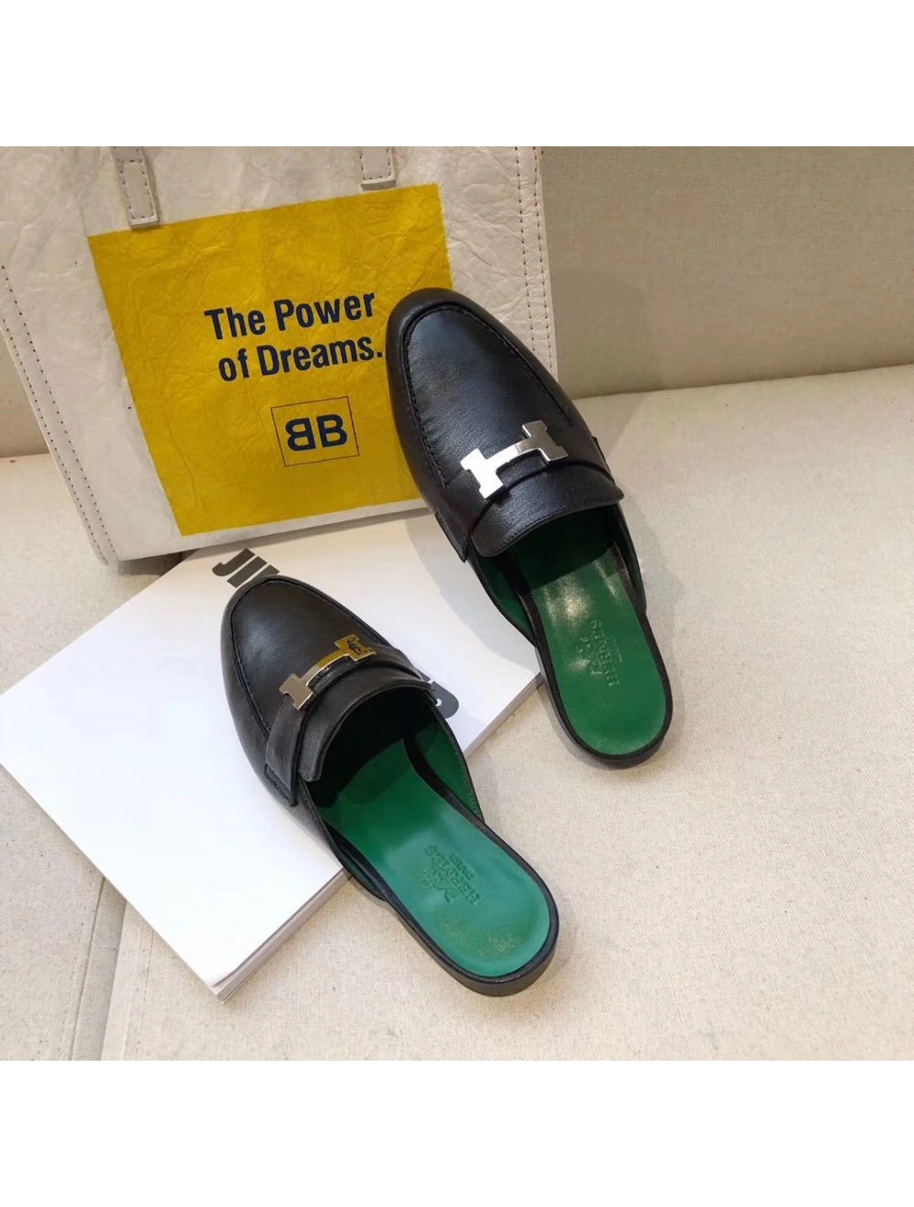 Hermes Trocadero Mules In Black Goatskin