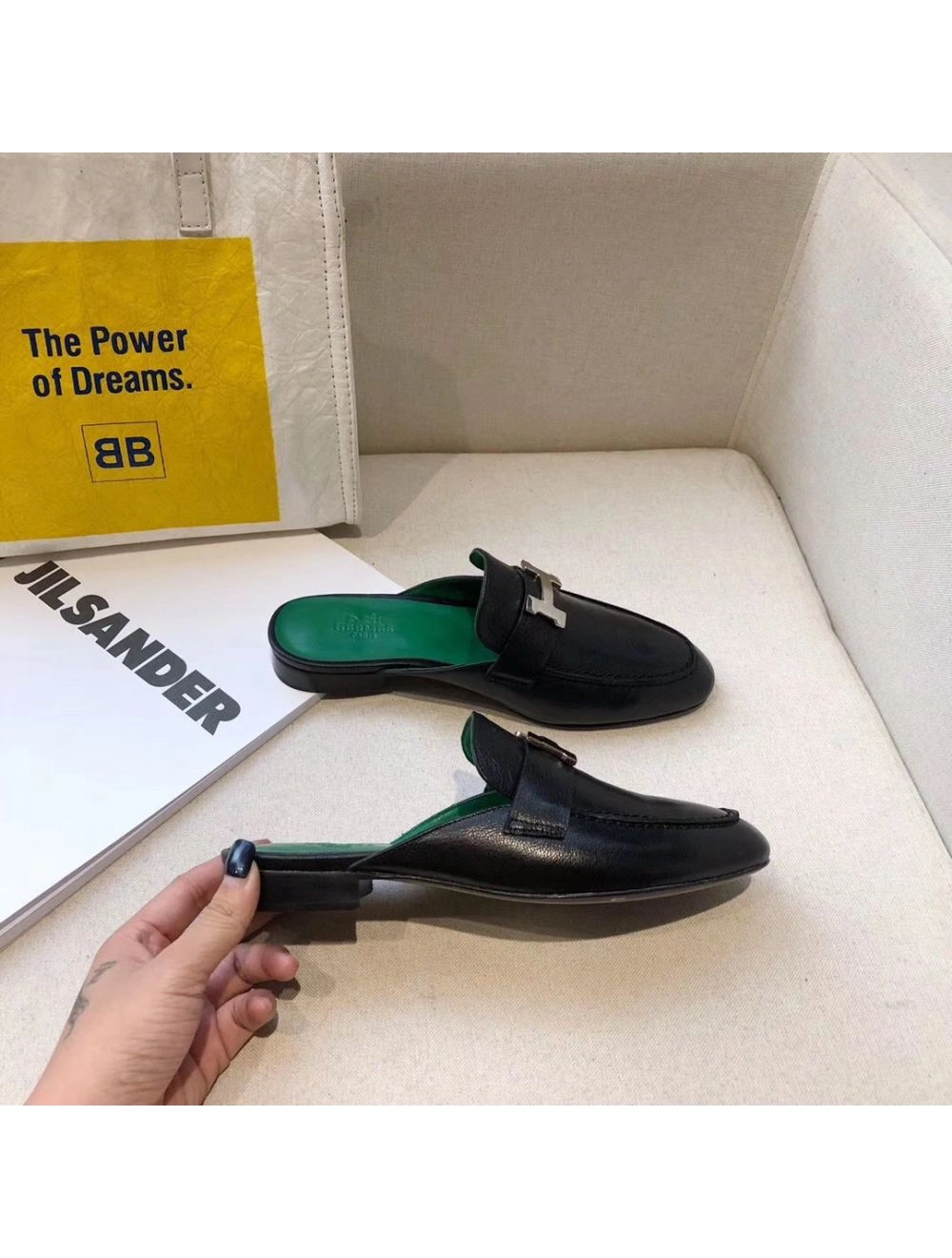 Hermes Trocadero Mules In Black Goatskin