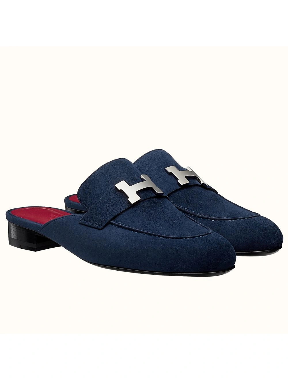 Hermes Trocadero Mules In Blue Suede