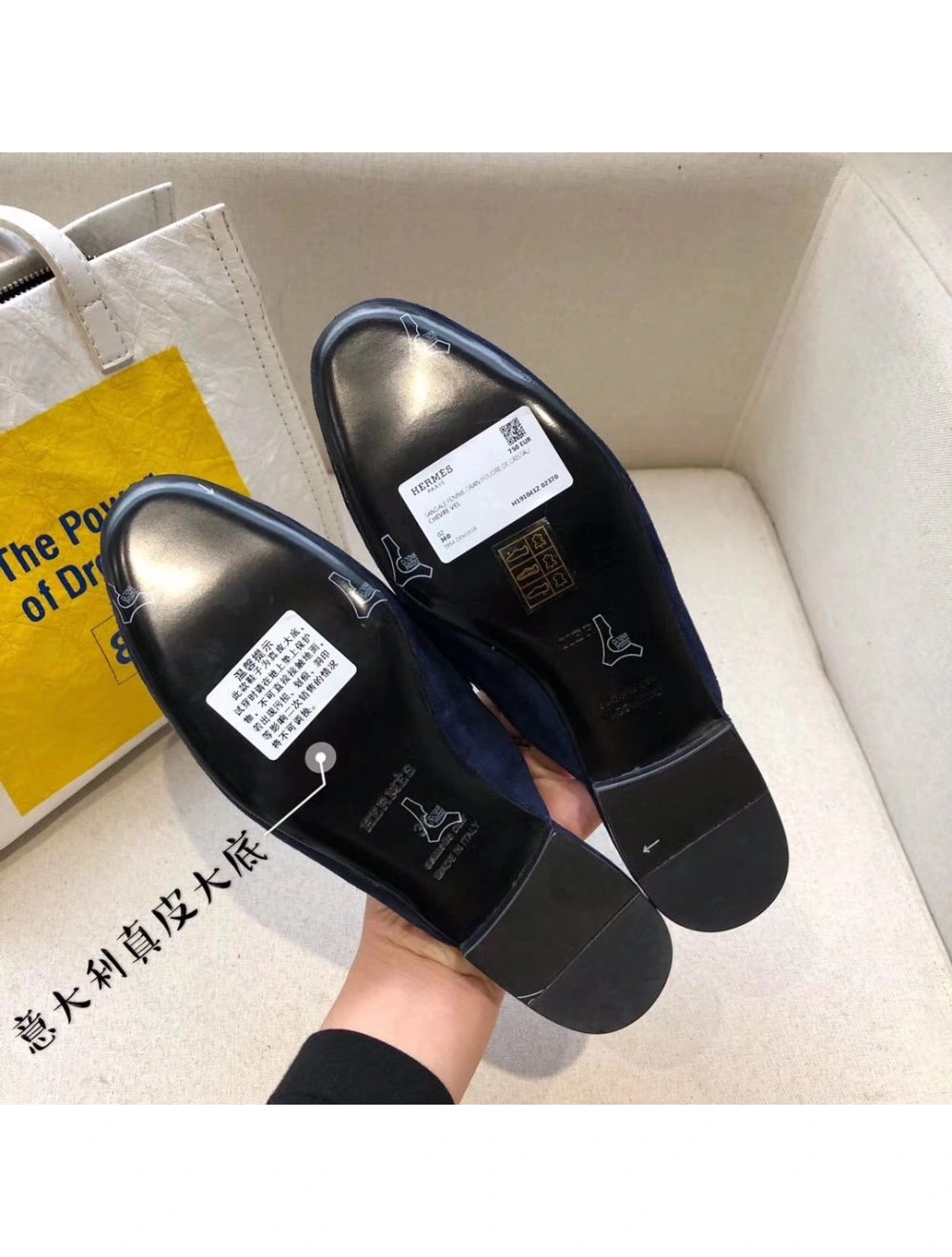 Hermes Trocadero Mules In Blue Suede