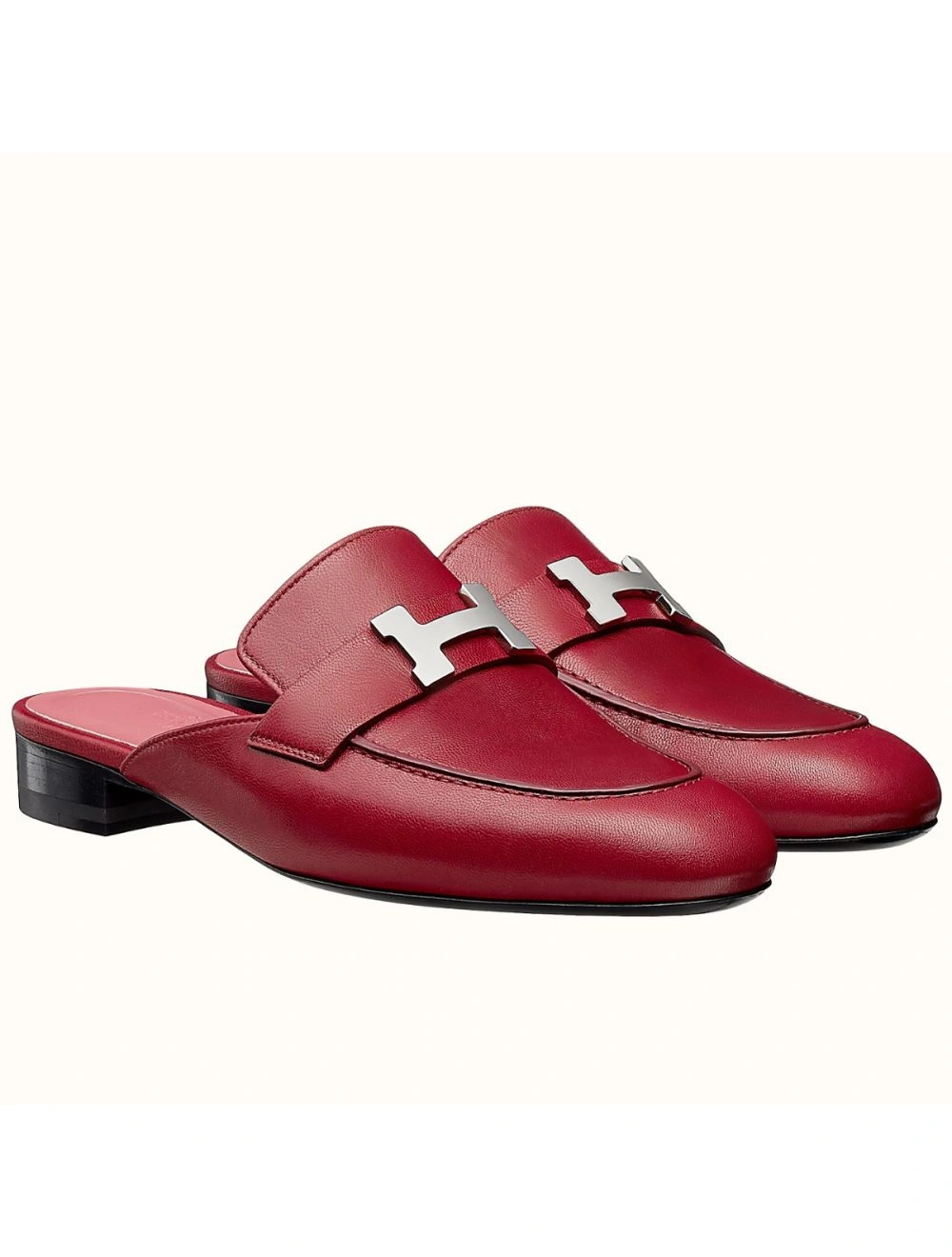 Hermes Trocadero Mules In Red Goatskin