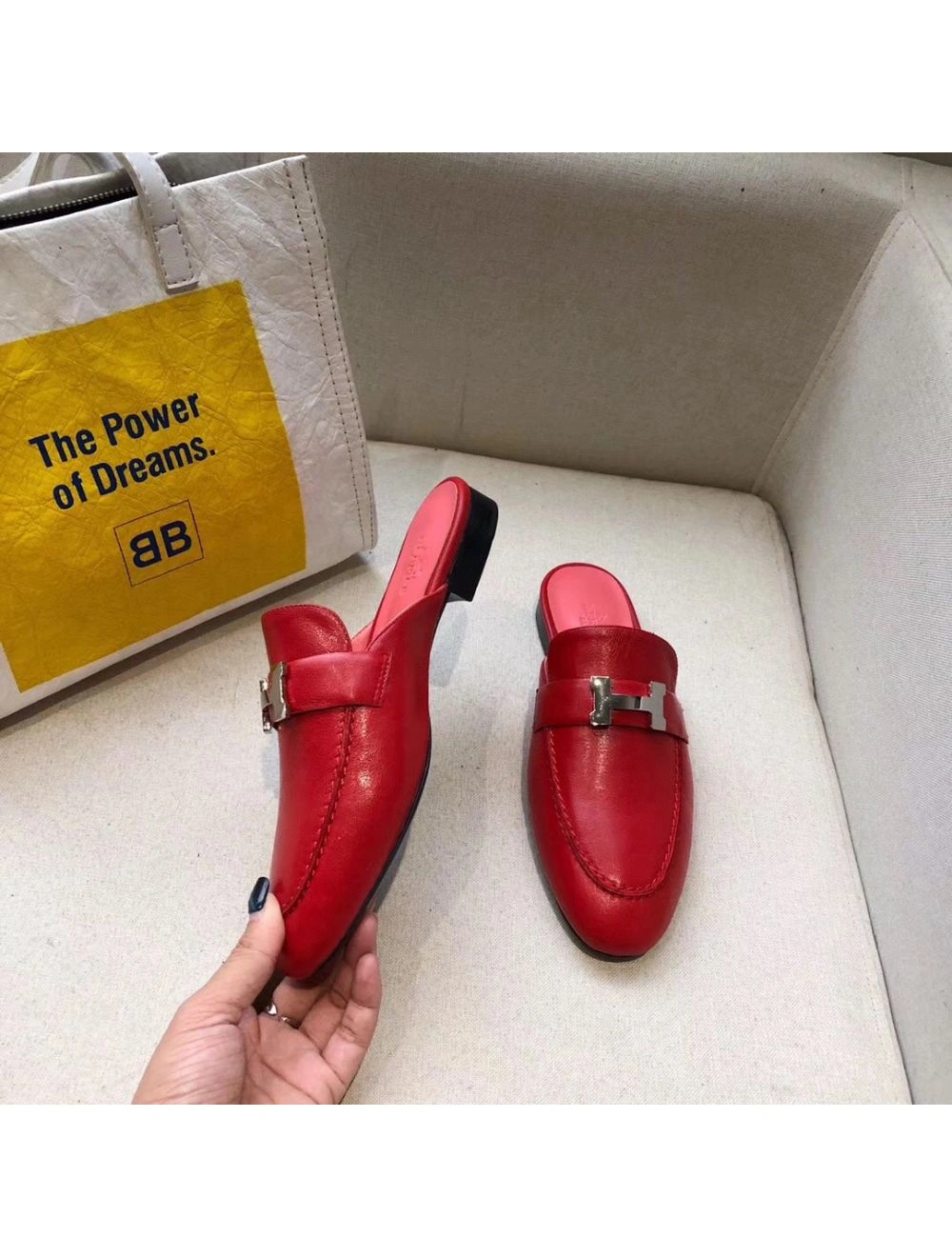 Hermes Trocadero Mules In Red Goatskin