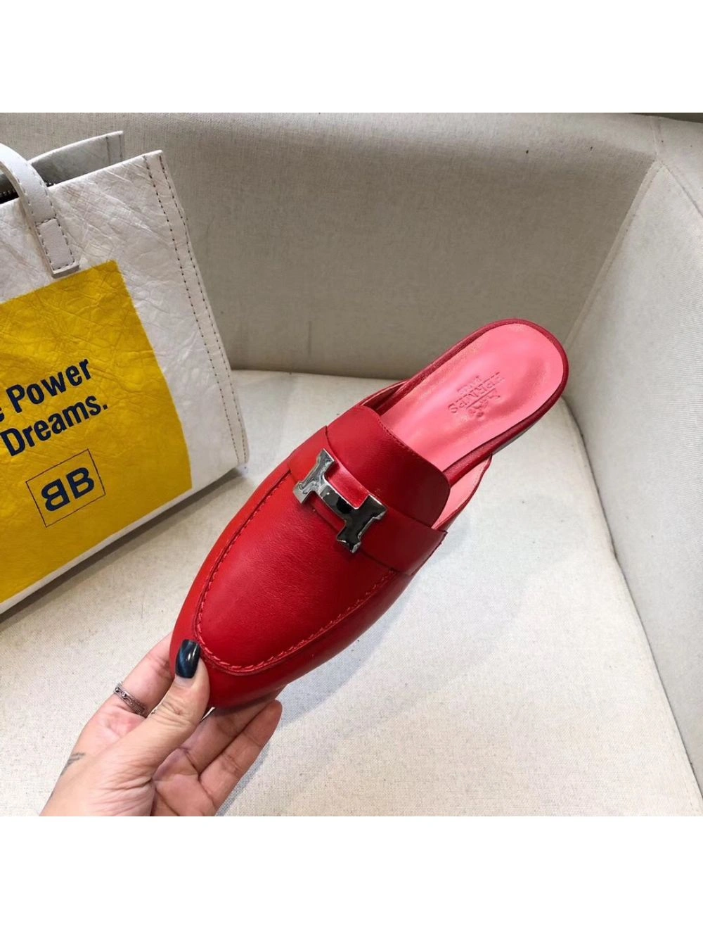 Hermes Trocadero Mules In Red Goatskin