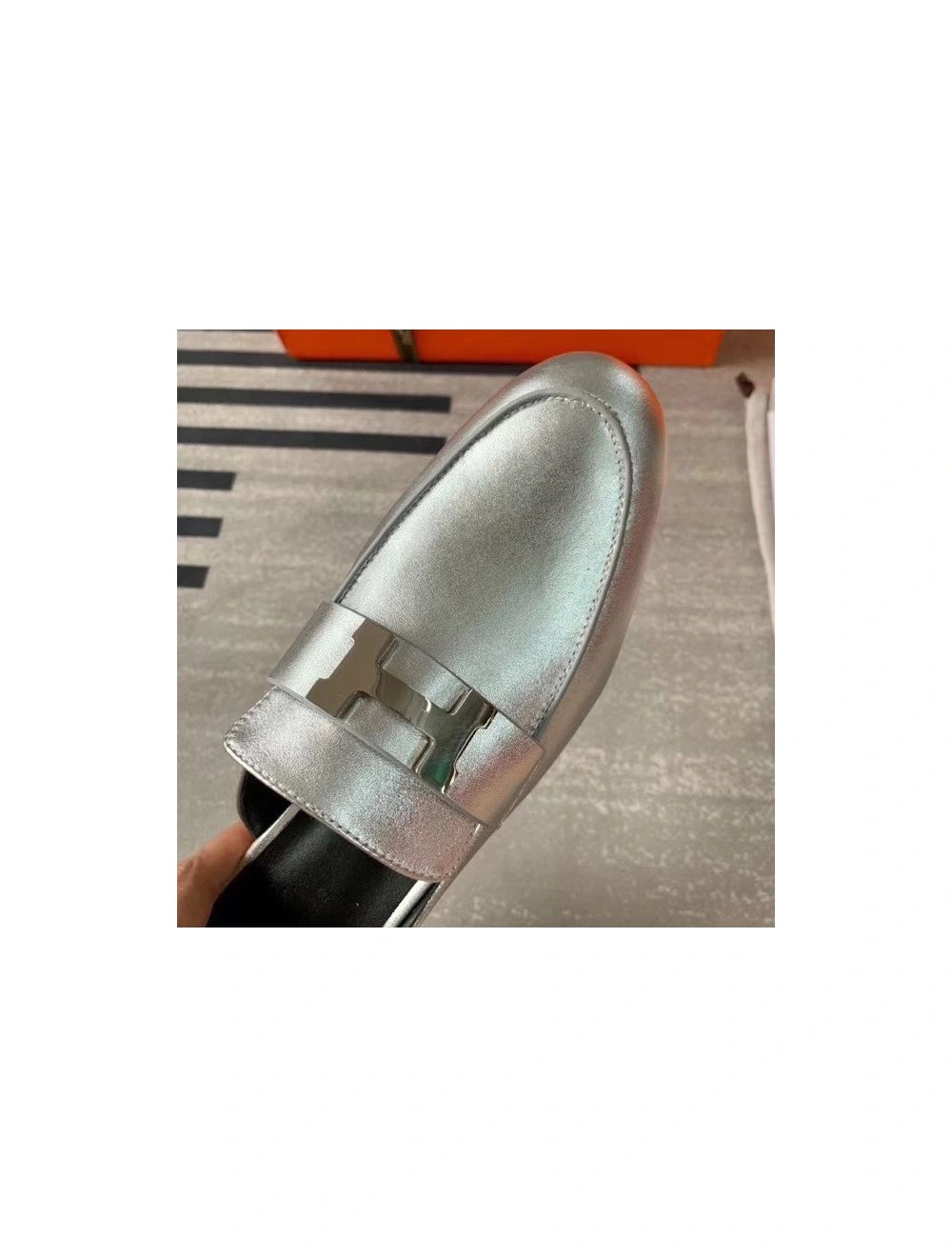 Hermes Trocadero Mules In Silver Nappa Leather