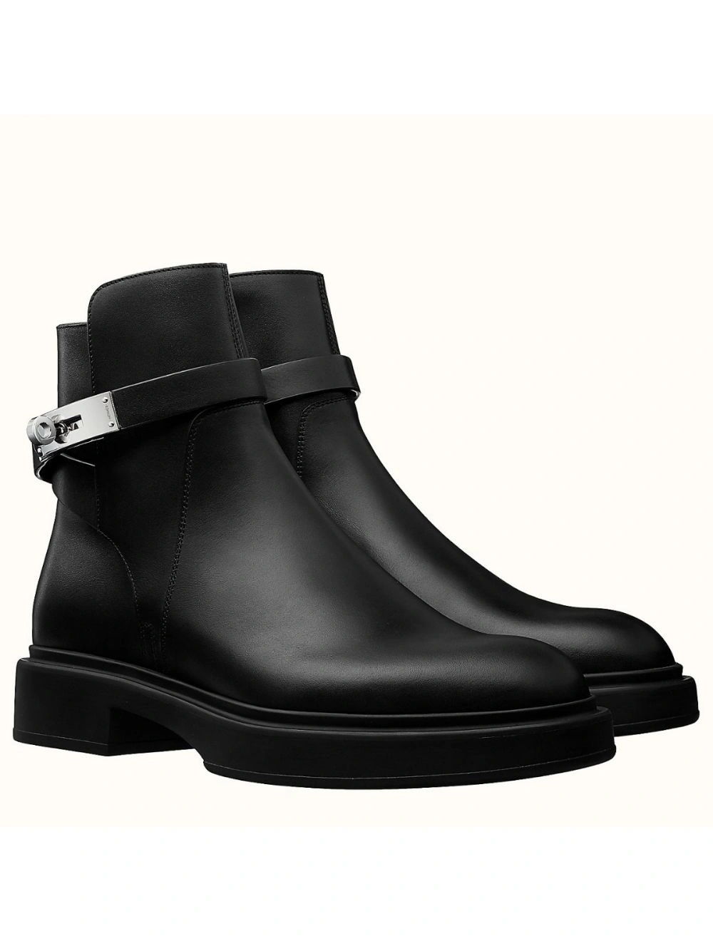 Hermes Veo Ankle Boots In Black Calfskin