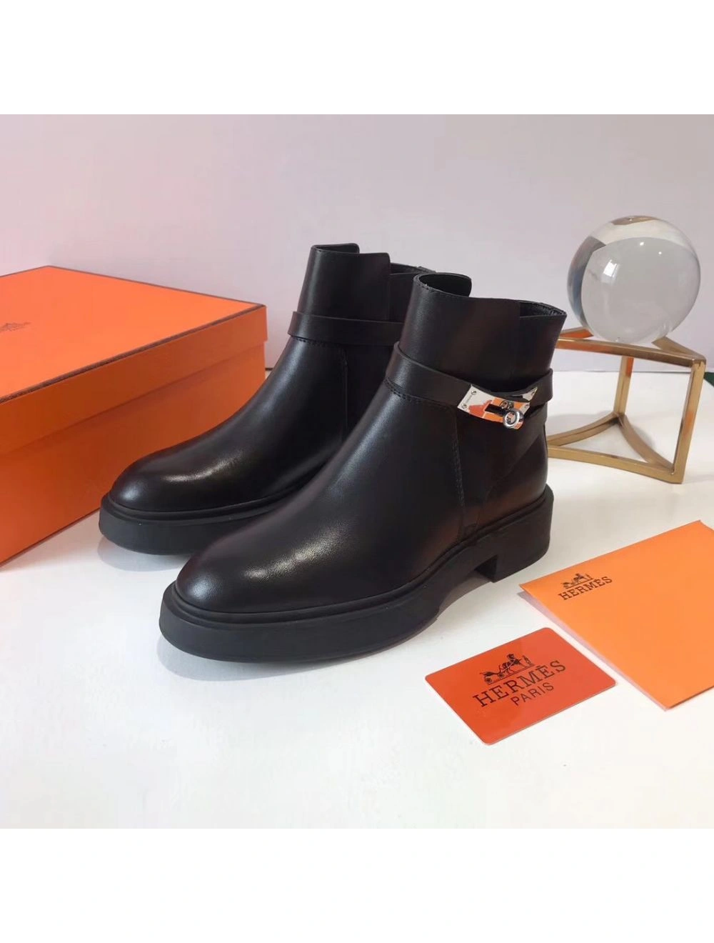 Hermes Veo Ankle Boots In Black Calfskin