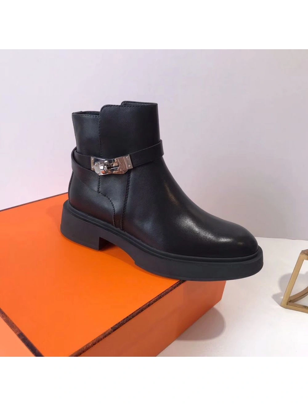 Hermes Veo Ankle Boots In Black Calfskin