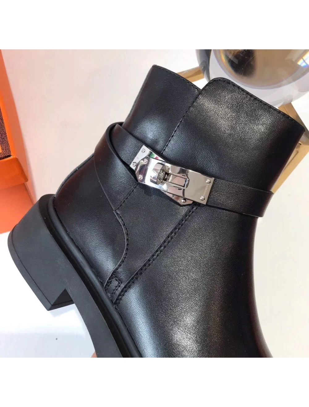 Hermes Veo Ankle Boots In Black Calfskin
