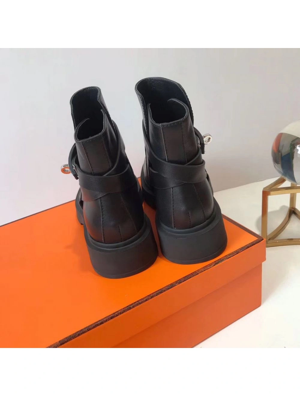 Hermes Veo Ankle Boots In Black Calfskin