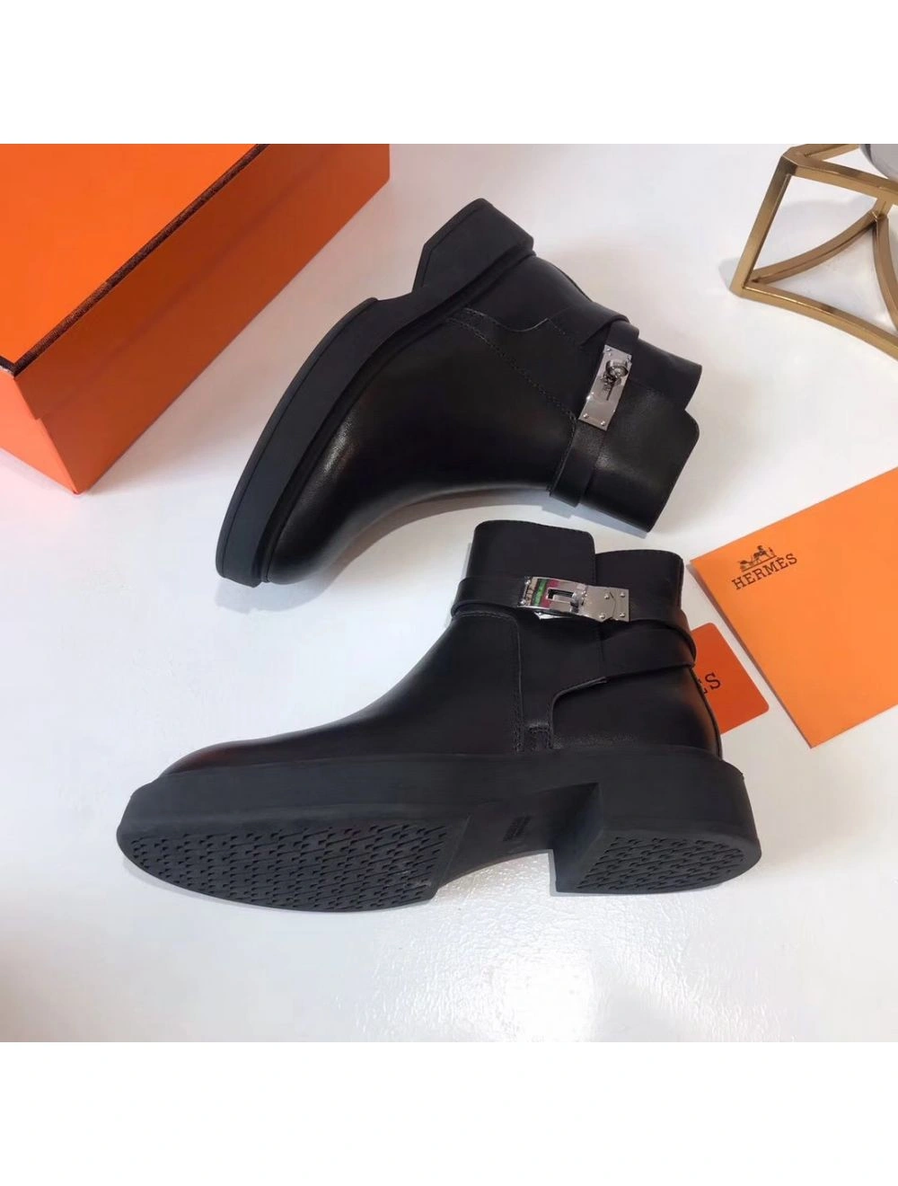 Hermes Veo Ankle Boots In Black Calfskin