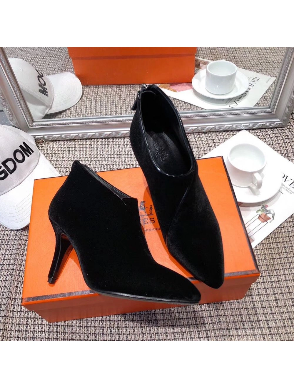 Hermes Virginia Ankle Boots In Black Velvet