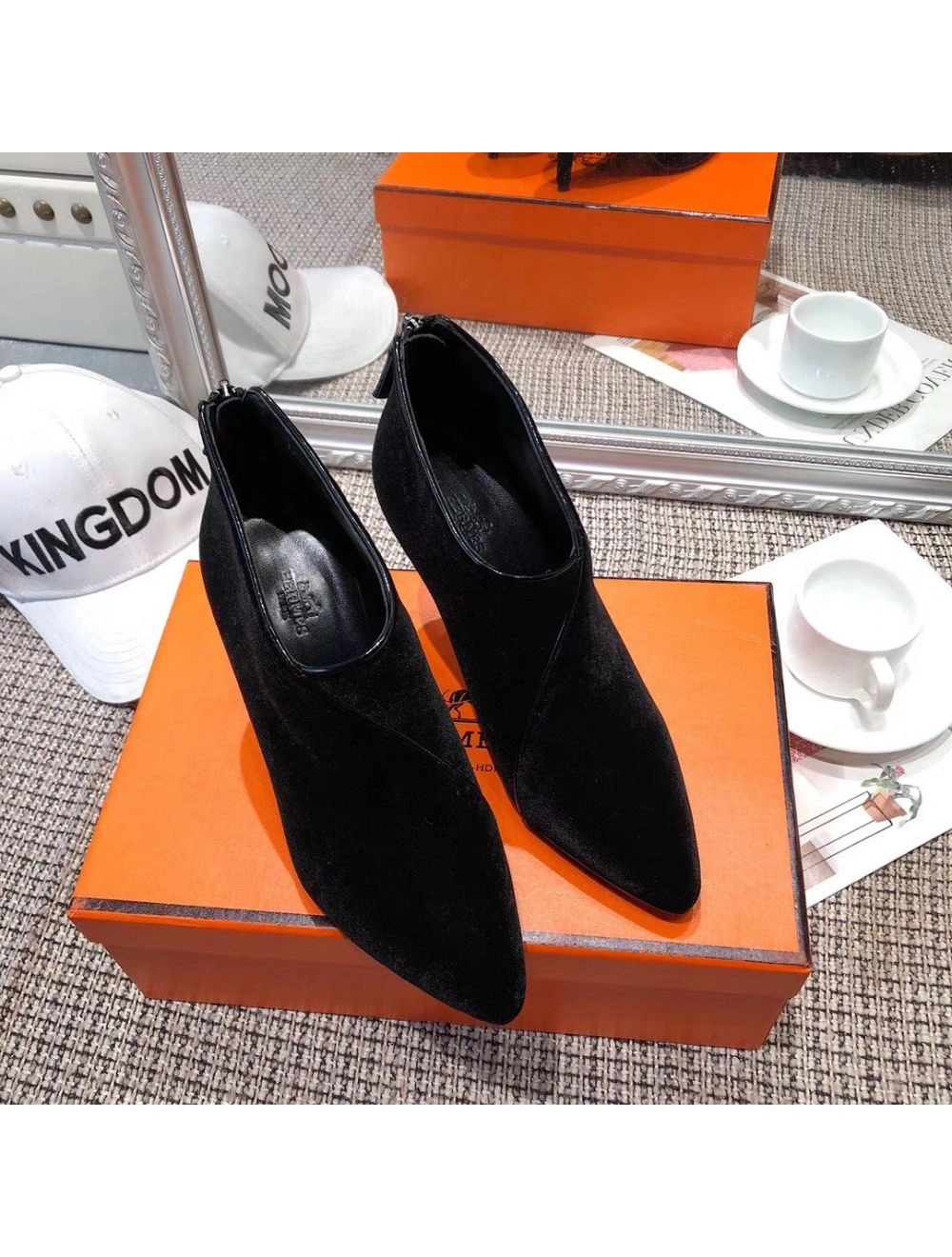 Hermes Virginia Ankle Boots In Black Velvet