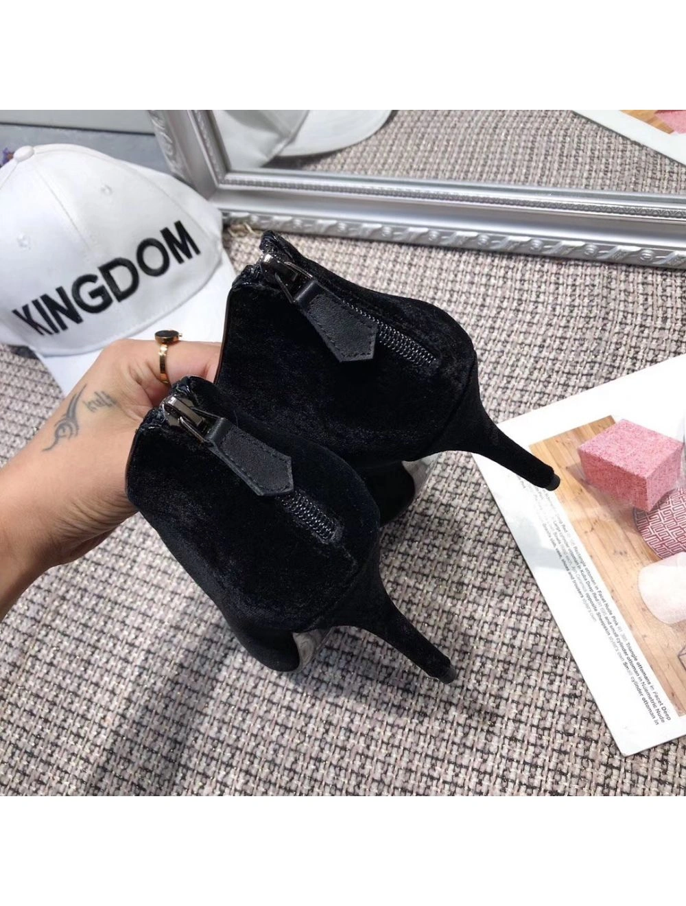 Hermes Virginia Ankle Boots In Black Velvet