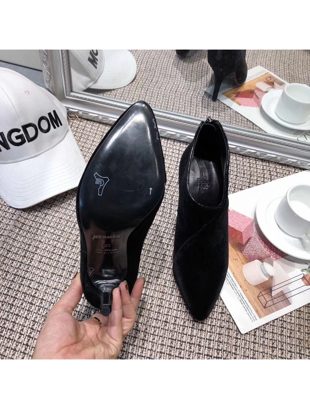 Hermes Virginia Ankle Boots In Black Velvet