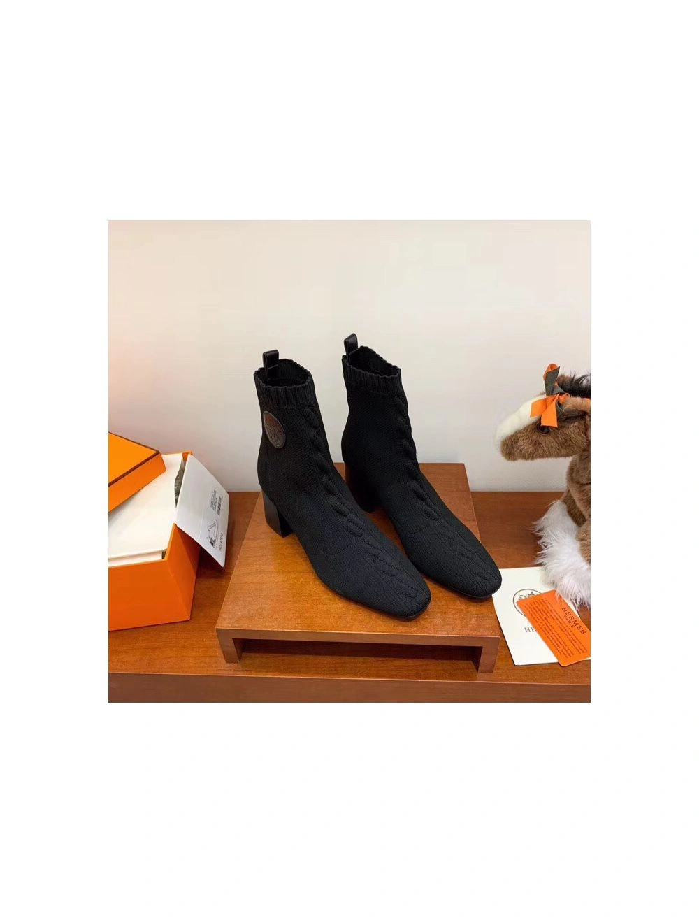 Hermes Volver 60 Ankle Boot In Black Knit