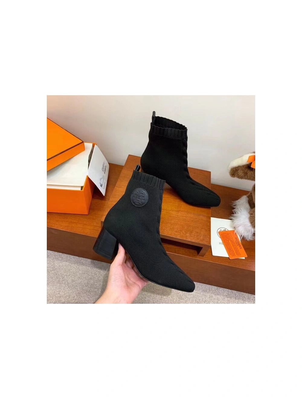 Hermes Volver 60 Ankle Boot In Black Knit