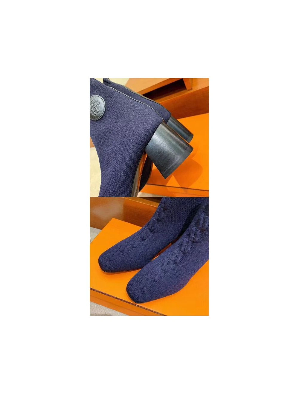 Hermes Volver 60 Ankle Boot In Blue Knit