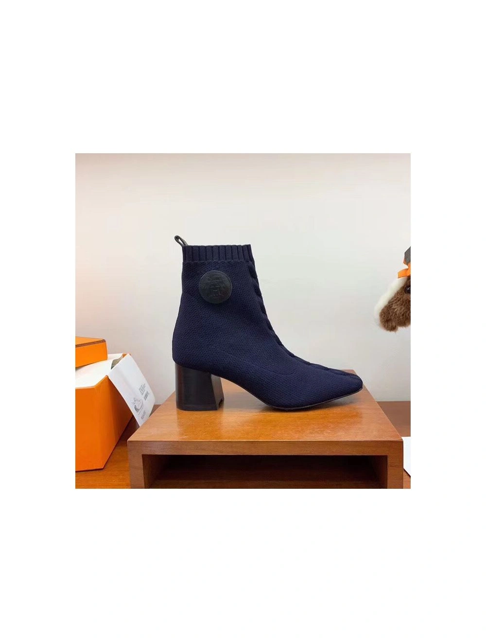Hermes Volver 60 Ankle Boot In Blue Knit