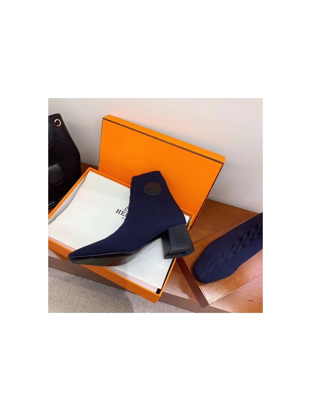 Hermes Volver 60 Ankle Boot In Blue Knit