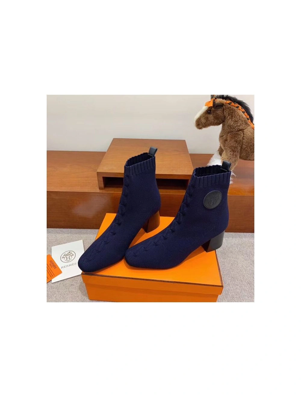 Hermes Volver 60 Ankle Boot In Blue Knit