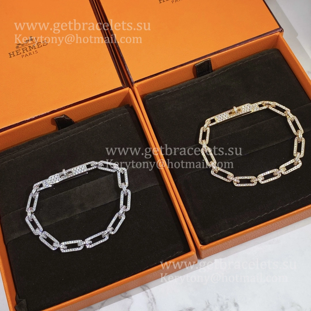 Hermes Women Kelly Chaine Bracelet With Diamonds Silver Rose Gold Yellow Gold Replica