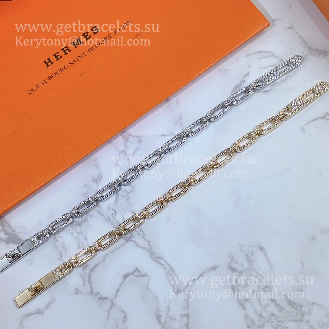 Hermes Women Kelly Chaine Bracelet With Diamonds Silver Rose Gold Yellow Gold Replica