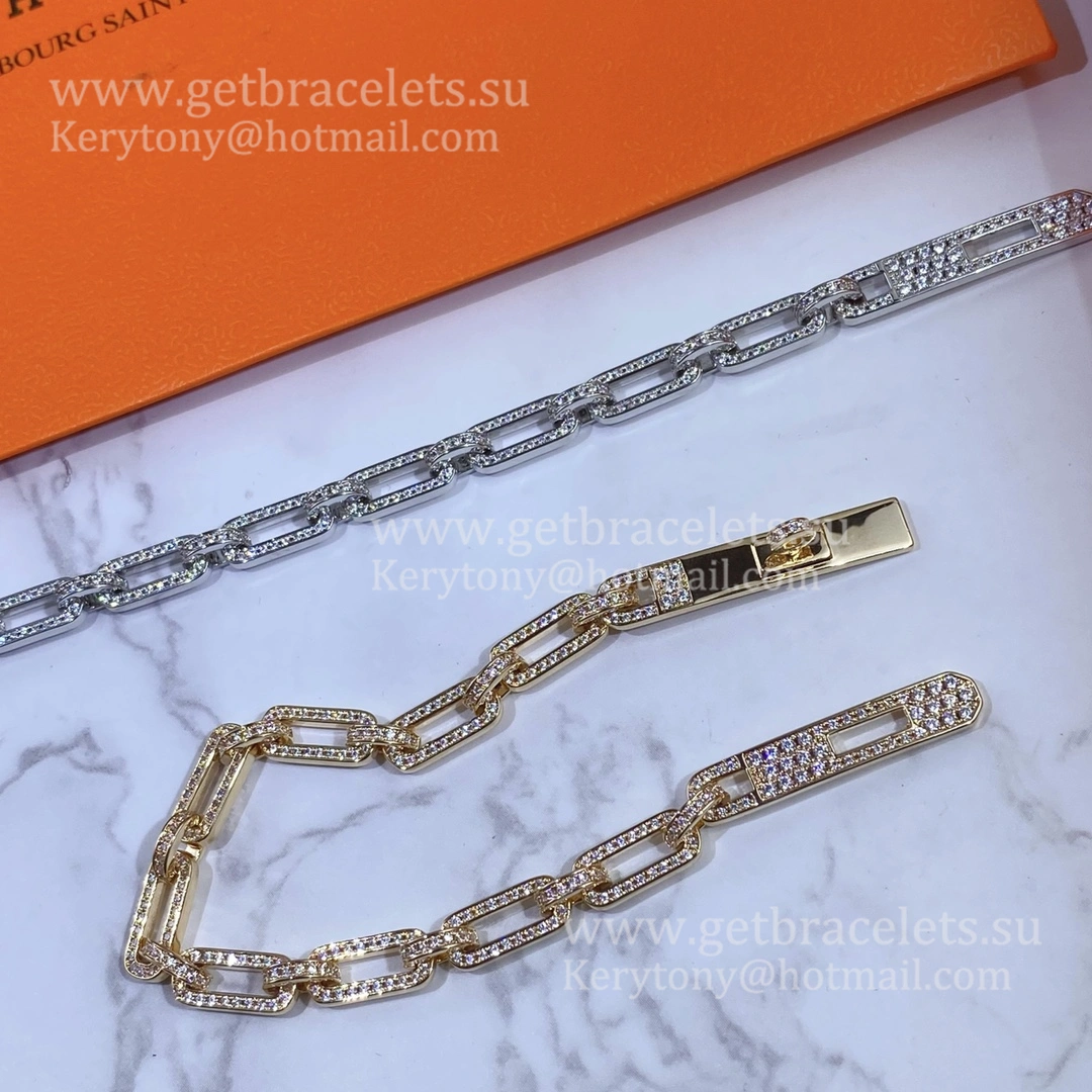Hermes Women Kelly Chaine Bracelet With Diamonds Silver Rose Gold Yellow Gold Replica