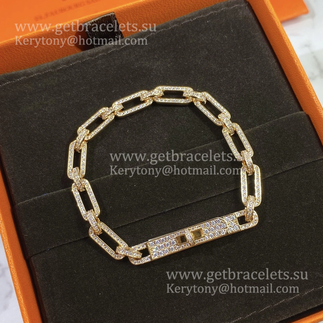 Hermes Women Kelly Chaine Bracelet With Diamonds Silver Rose Gold Yellow Gold Replica