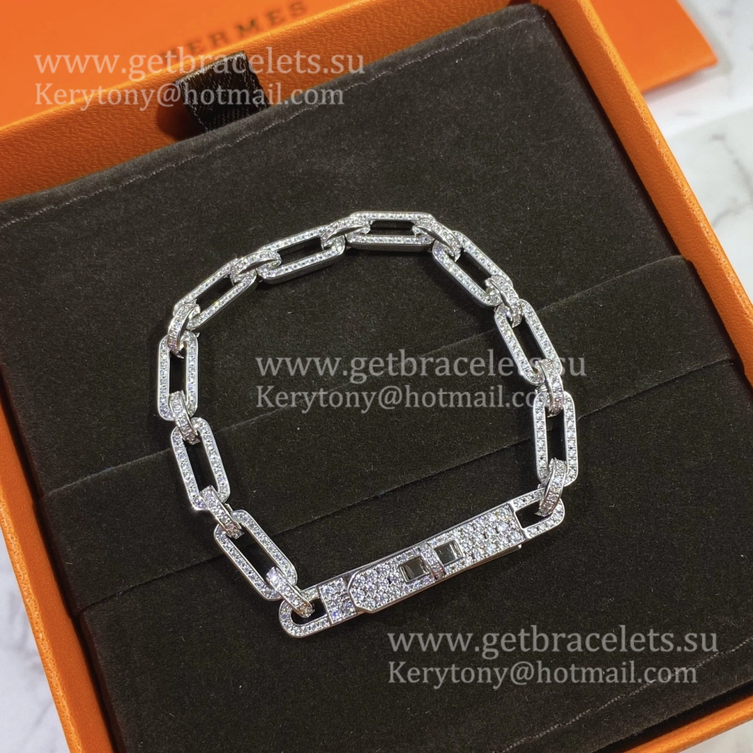 Hermes Women Kelly Chaine Bracelet With Diamonds Silver Rose Gold Yellow Gold Replica