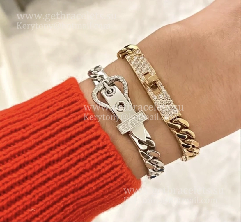 Hermes Womens Boucle Sellier Bracelet Silver Rose Gold UK Sale