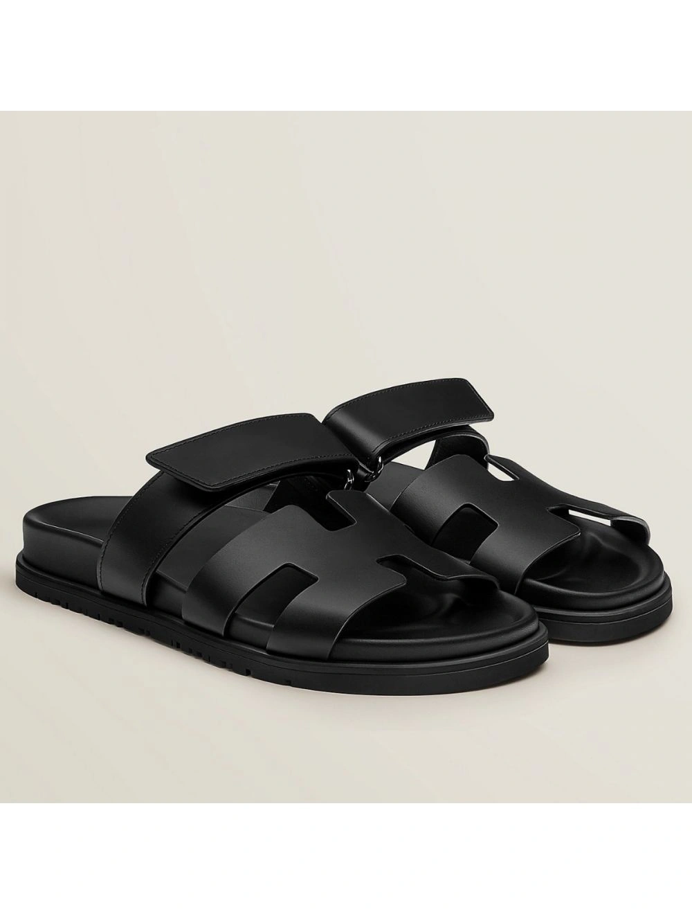 Hermes Women’s Chypre Sandals In Black Calfskin