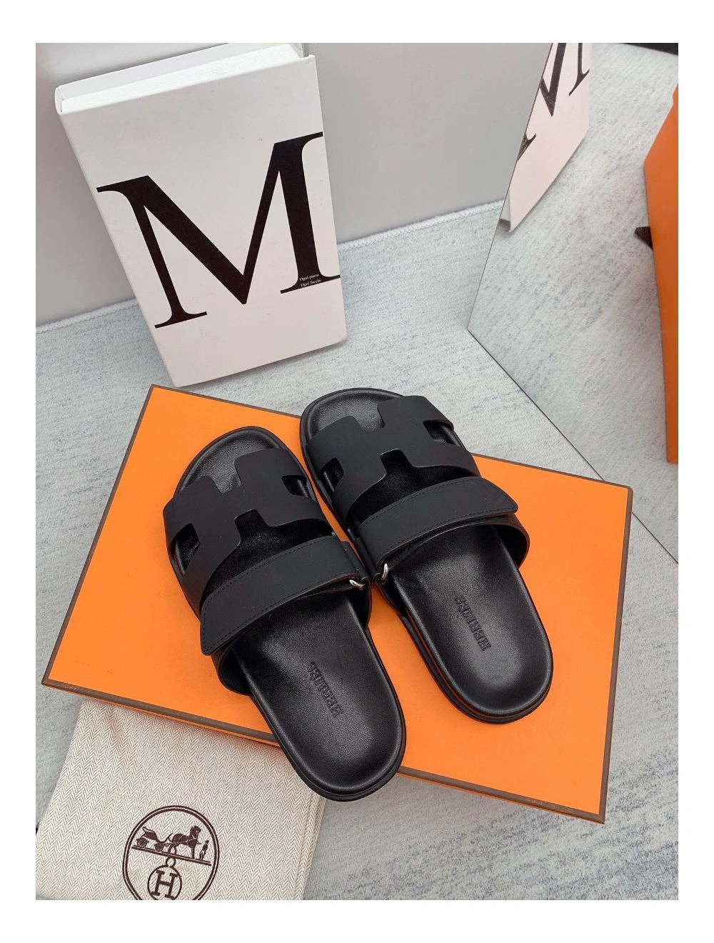 Hermes Women’s Chypre Sandals In Black Calfskin