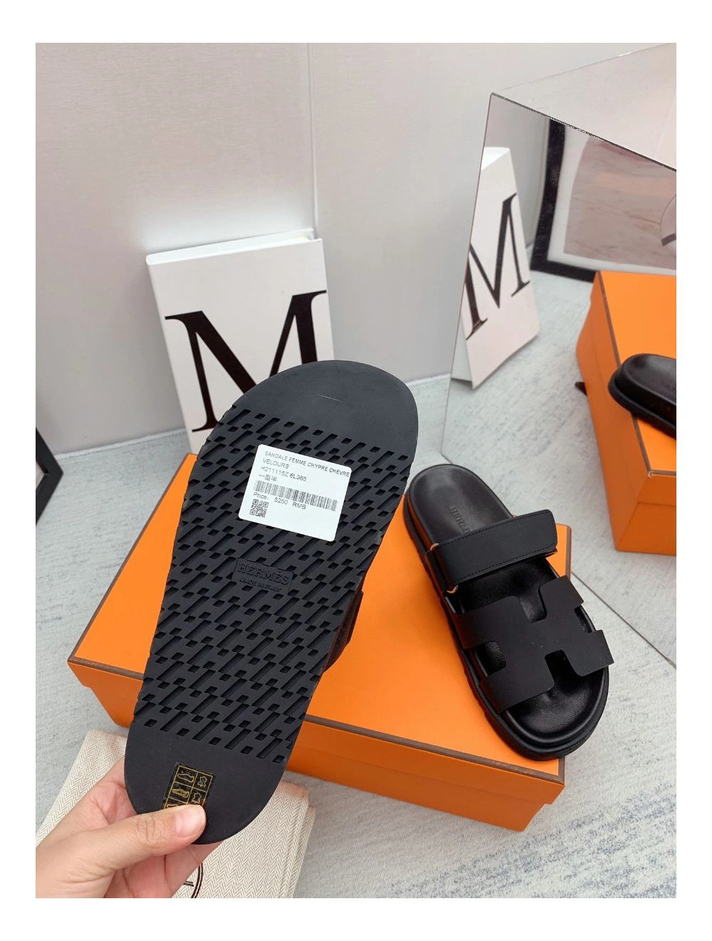 Hermes Women’s Chypre Sandals In Black Calfskin